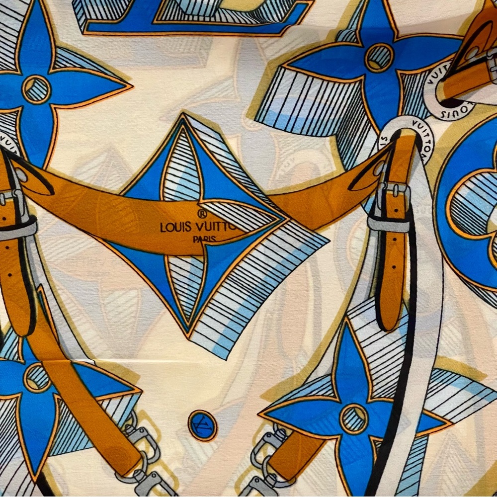 L V Flowers and Leaves Pattern Silk Scarf - Picture 4 of 9